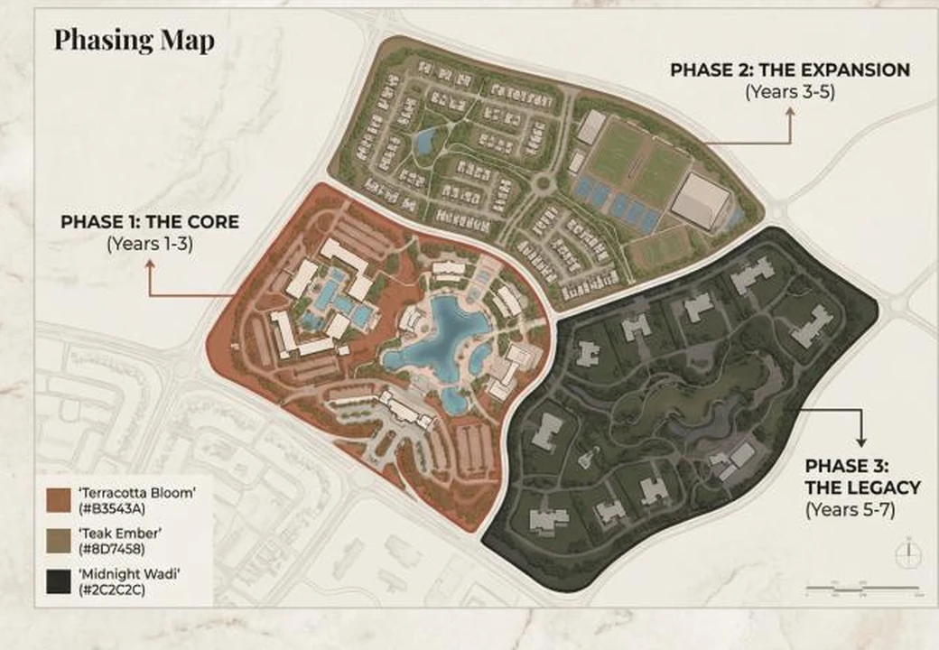 Phasing map: Phase 1 The Core, Phase 2 The Expansion, Phase 3 The Legacy