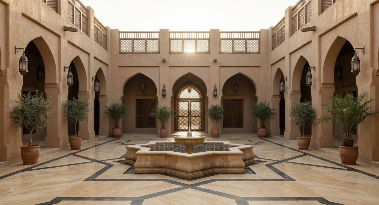 Detail of the mosque courtyard arcade.
