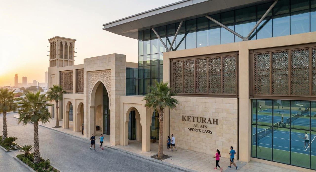 The sports centre entrance in daylight.