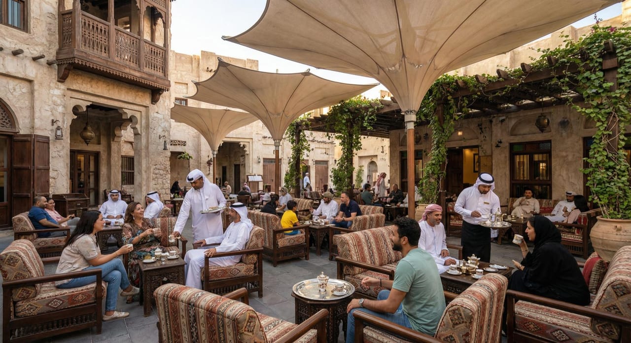 The café's interior in warm natural materials.