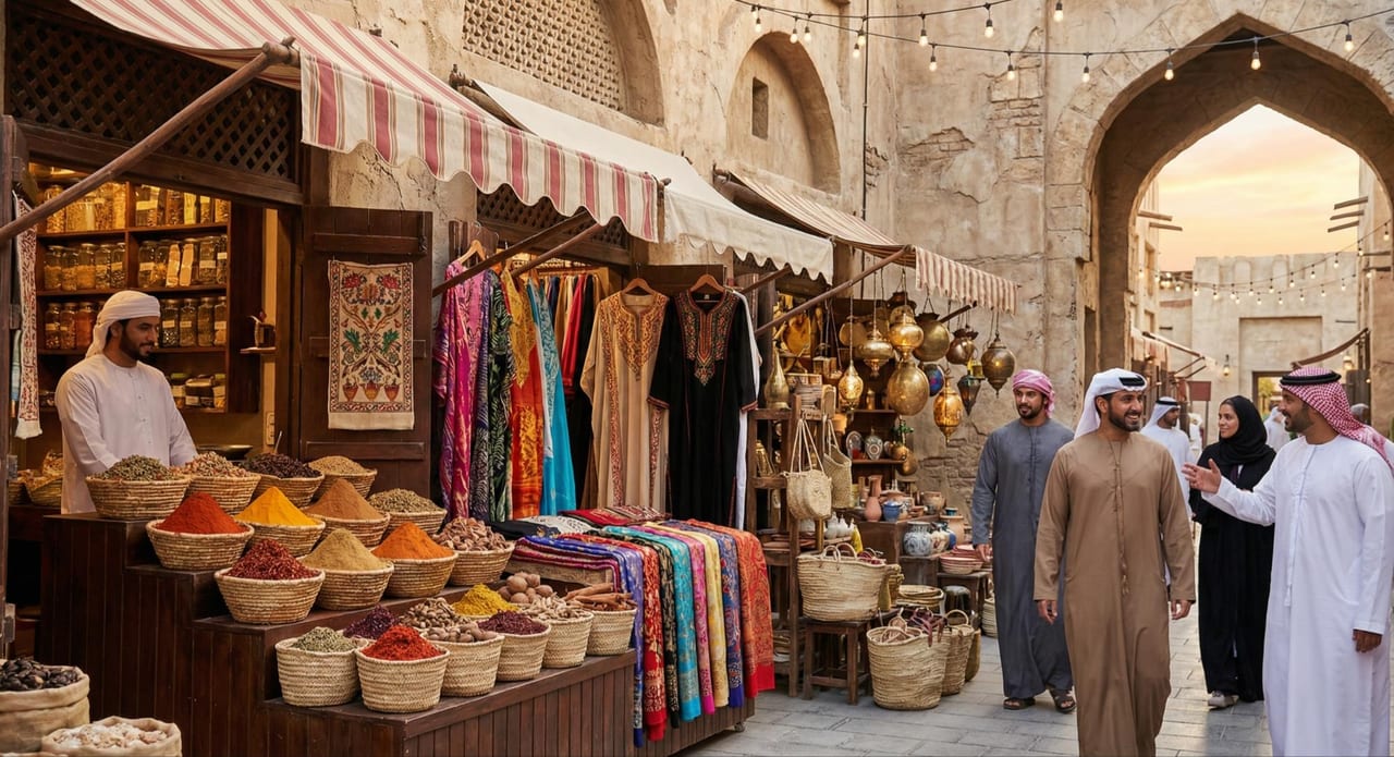 Traders and visitors in the community market.