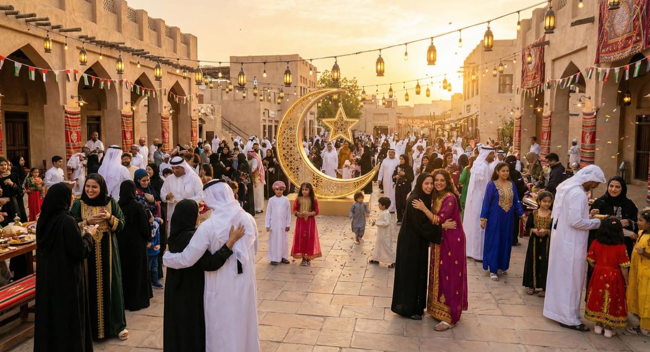 Festivities gathering the community after dark.